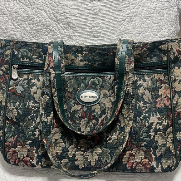 Pierre Cardin Floral Tapestry Tote - Green and Cream - Picture 1 of 12